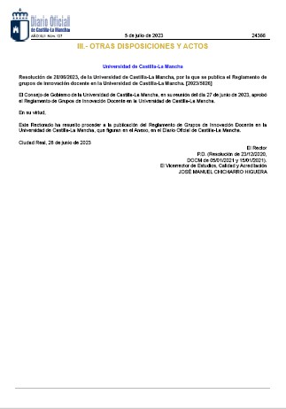 Reglamento de grupos de innovación docente en la UCLM