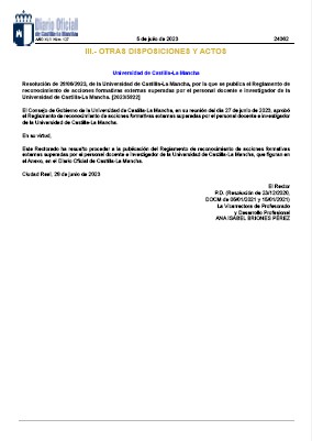 Reglamento de reconocimiento de acciones formativas externas superadas por el PDI de la UCLM