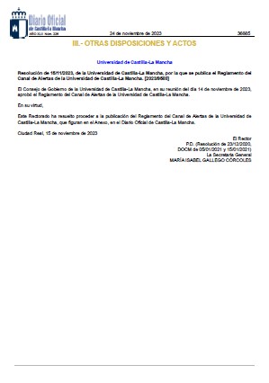 Reglamento Canal de Alertas UCLM