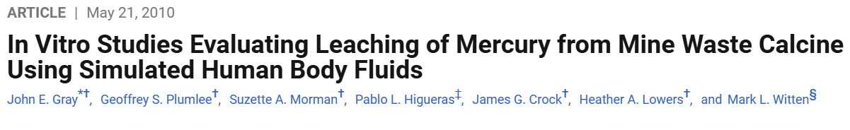 Estudios in vitro que evalúan la lixiviación de mercurio a partir de calcinado de residuos mineros utilizando fluidos corporales humanos simulados.