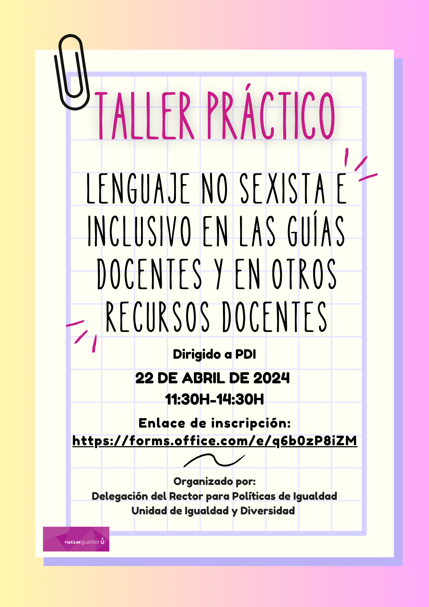 Cartel del taller inclusivo UCLM-abril 2024