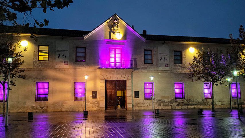 El Rectorado, iluminado de violeta por e